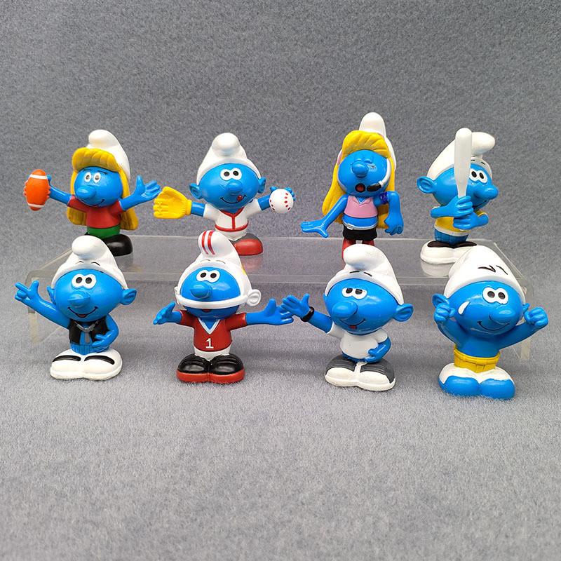 Очаровательные Смурфики 8 в коробках Настольная игрушка-машинка для бейсбола Декорация из красочного ПВХ