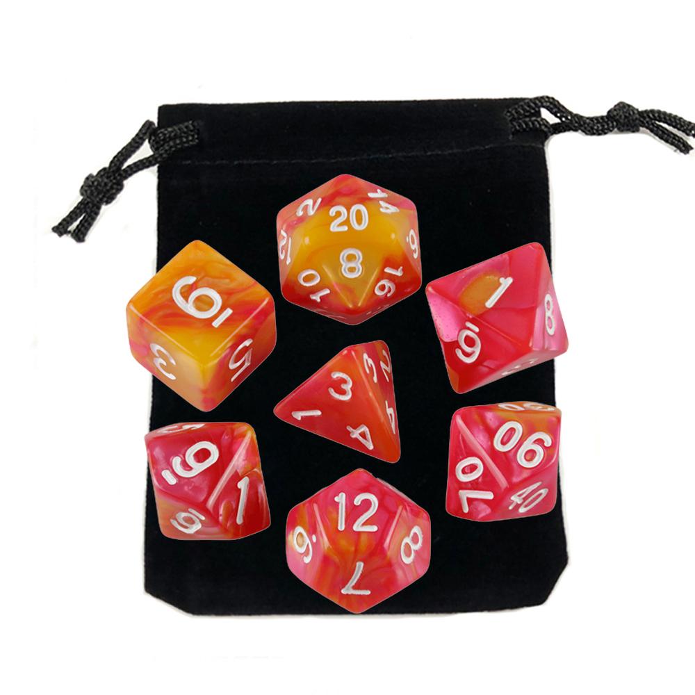 

7шт игральные кости с мешком DnD d4,d6,d8,d10,d%,d12,d20 многогранные детали настольной игры RPG
