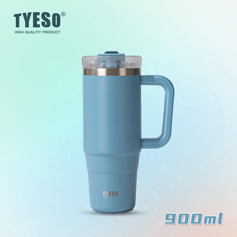 Tyeso 900ML Big Capacity Vacuum Cup With Handle Straw Stainless Steel Car Mug Thermal Iced Travel Insulated Tumbler Bottle