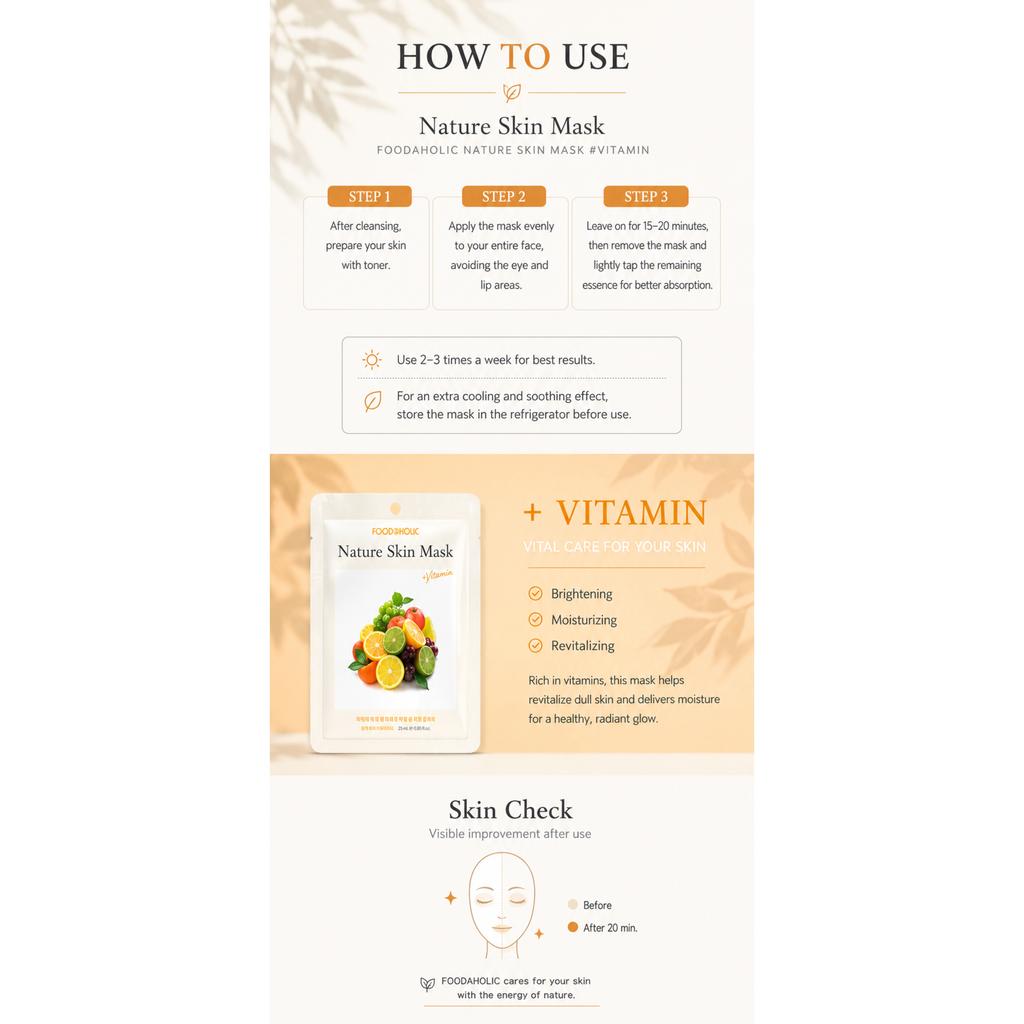 FoodaHolic Nature Skin Vitamin Sheet Mask 10 Sheets / 10 Pack