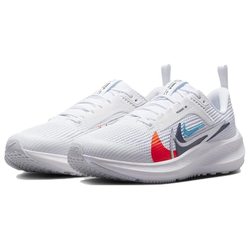 Nike Air Zoom Pegasus 40 Slip Resistant, Abrasion Resistant, Breathable Low Top Kids' Running Shoes White Gray Orange Sneakers FB8866-100