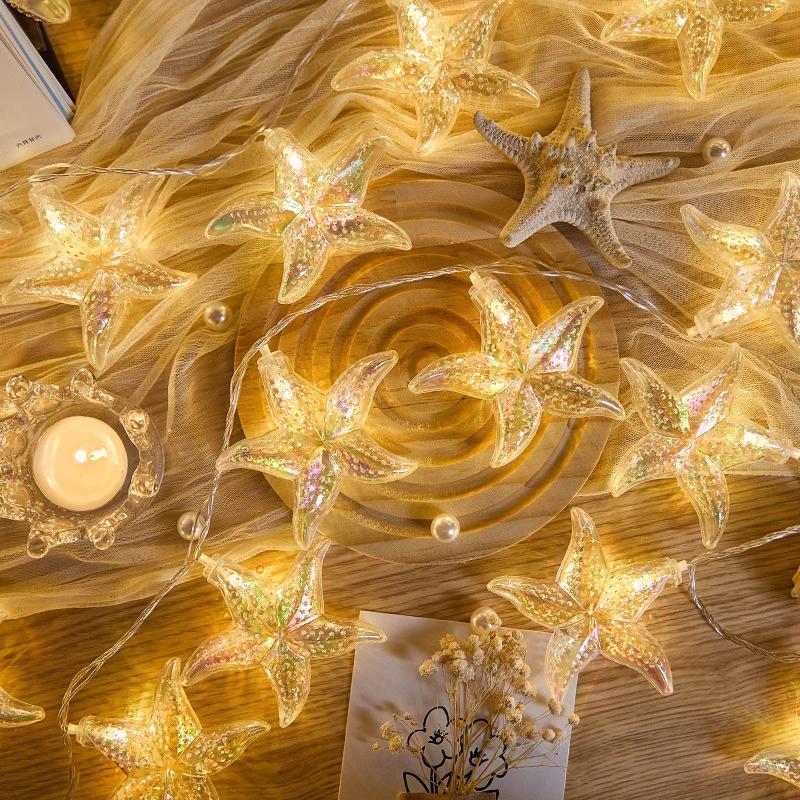 1PC LED Sea Shell Lamp String Starfish Lighting Strings Atmosphere Light Suitable for Festival Room Wedding Party Decoration Lamps Battery-Powered