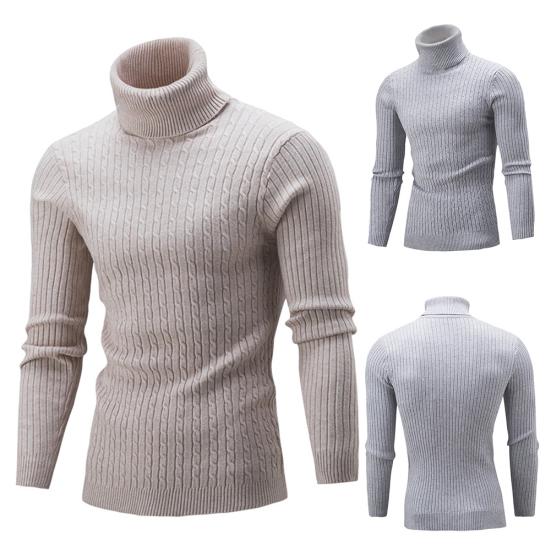 Casual Men Autumn Solid Color Turtle Neck Ribbed Twist Sweater Bottoming Shirt