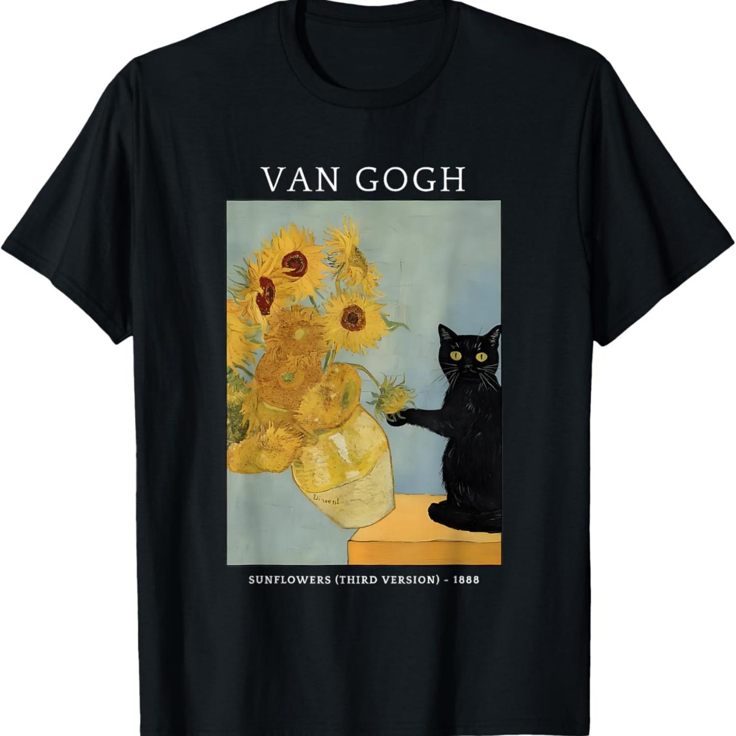 Funny Van Gogh Sunflowers Cat Meme Van Gogh Art Graphic Men Women Kids T-Shirt S