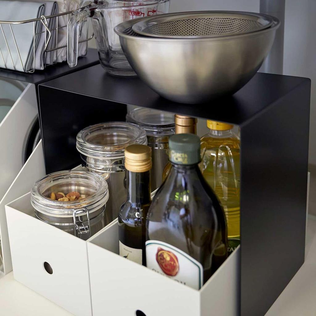 Yamazaki Storage Box Over Rack, Set of 2, Black, Approx. W31 X D20 X H28cm, Tower Storage Shelf, 5038