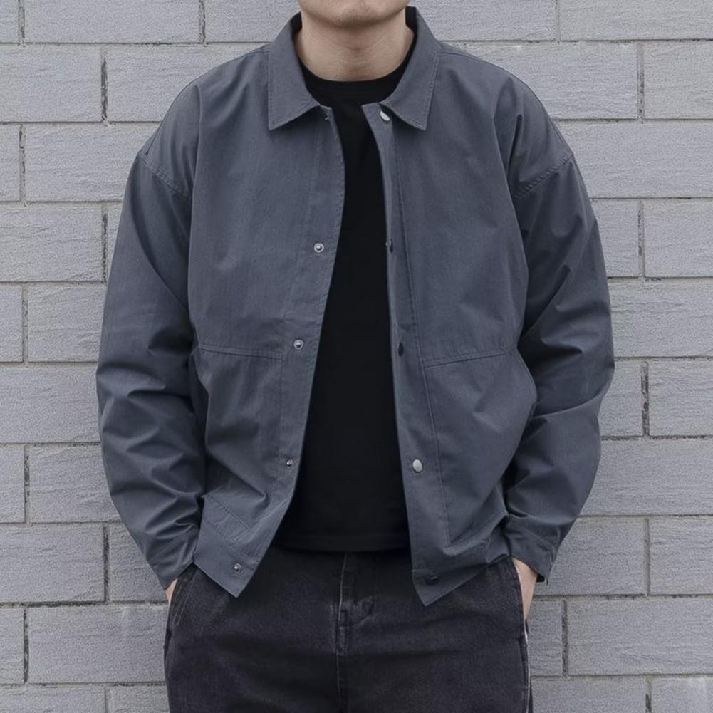 Autumn Winter Men Cargo Coat Solid Color Turndown Collar Windproof Korean Style Relaxed Fit Jacket for Working