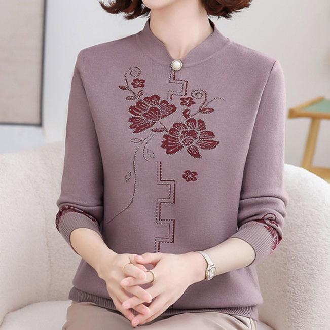 

Жіночий вовняний светр з принтом, вільний светр великого розміру, вишитий пуловер, в язані топи, осінь-зима 4XL фіолетовий