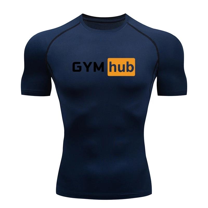 Gym Hub Printed Men's Compression T-Shirt Gym Workout Sport Quick Dry Tight Shirts Outdoor Training Fitness Elasticity Tops Tee