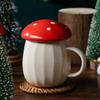 New Style Cartoon Mushroom Theme Water Bottle Mug Cup Ceramic Material Milk Coffee With Lid Fairy Tale