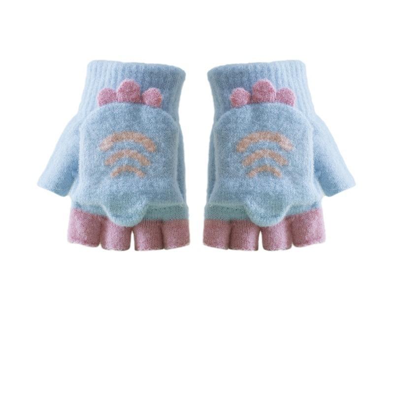 Unisex primary school students flip open finger writing versatile winter thickened warm cold children's half finger gloves