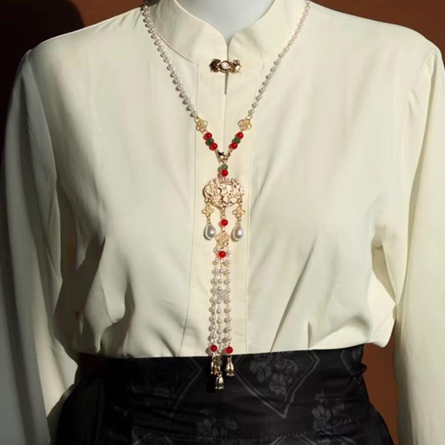 Horse Dress Red Accessories Necklace Hanfu Accessories Antique Long Yingluo Back Cloud Tassel Court Retro Necklace