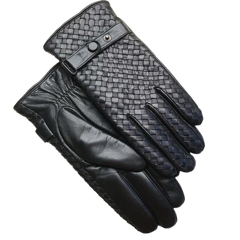Mens Goatskin Touchscreen Leather Gloves Black Warm Lined Driving Winter
