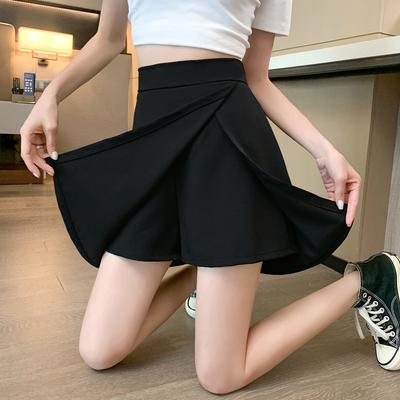 Schwarzer kurzer Rock für Damen im Sommer Schlitz Chiffon Anzug Rock Hose Hohe Taille Schlank A-Linie Übergröße Shorts Rock