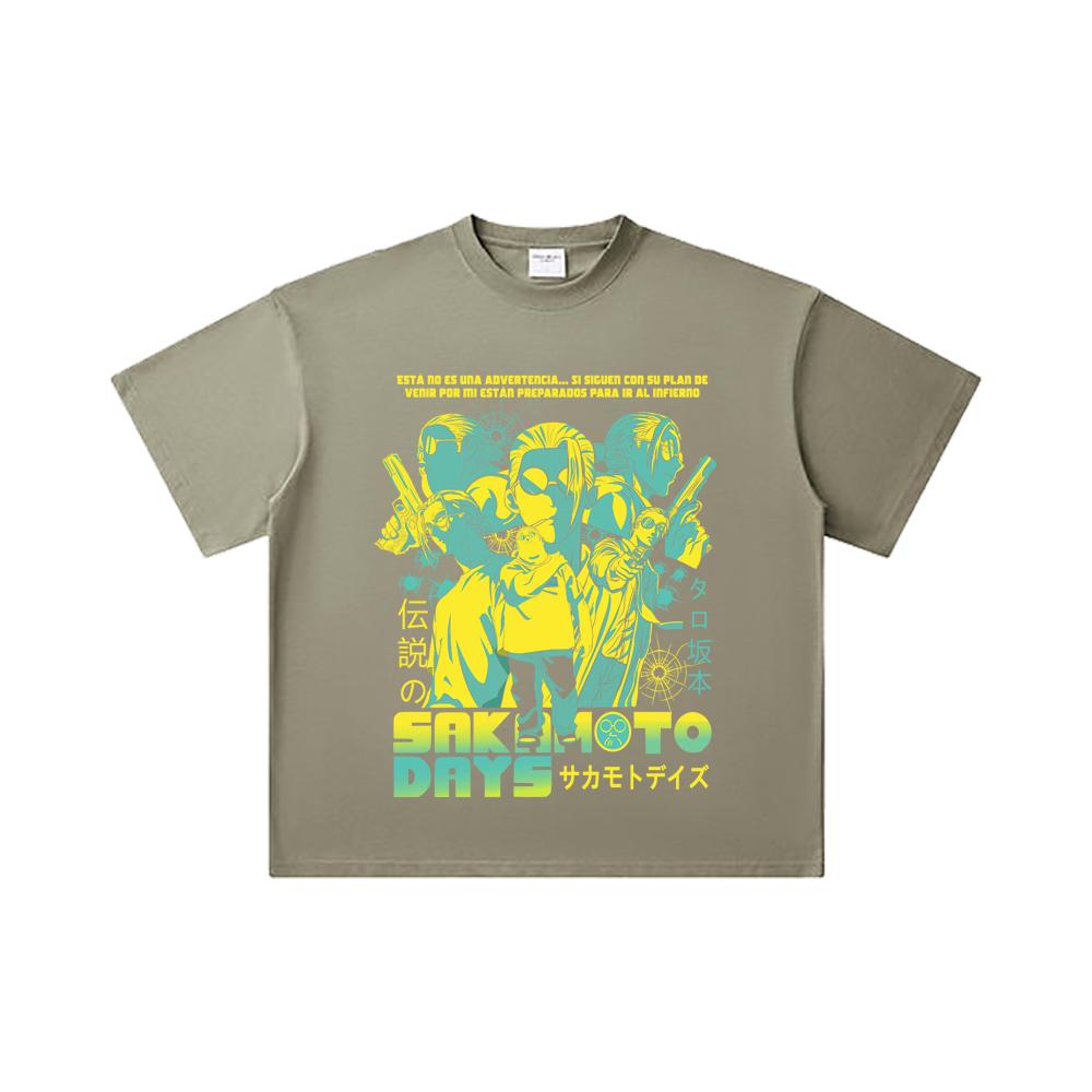 260 GSM Dubbel Garen 32 Count 100% Katoen Sakamoto Days V6 Taro Print Unisex Zwaar Katoenen T-shirt