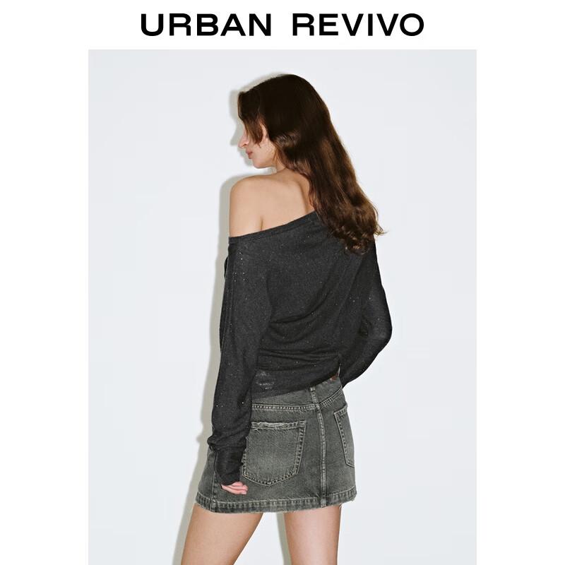 UR 2025 Fall Women's Trendy Sequin Off-Shoulder Short Knit Top