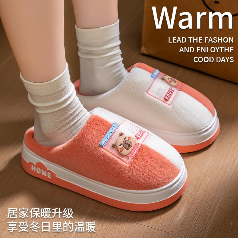 Cotton slippers two-color bottom cartoon autumn and winter home dormitory warm thick bottom velvet couple outer hair slippers