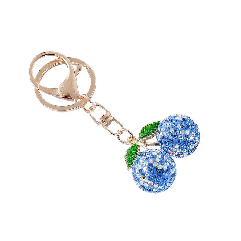 

1 шт. Подвеска-вишня с блестящими стразами, креативный брелок-вишня, милое золотистое кольцо, сверкающая подвеска для сумки синий
