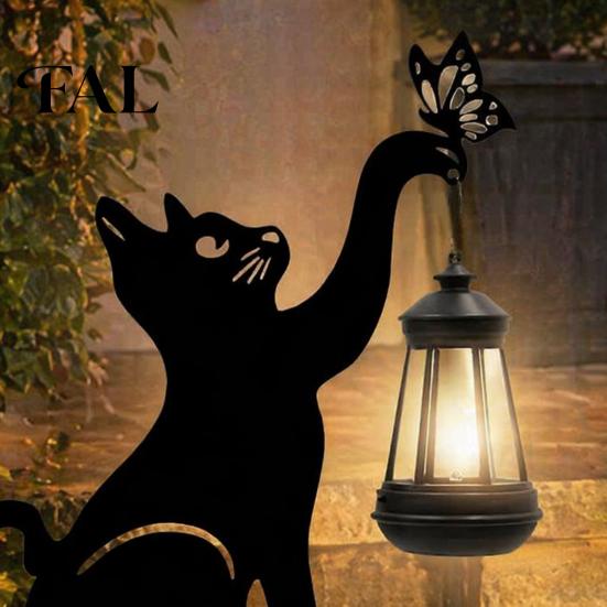 Black Cat Silhouette Stakes Solar Lantern, Garden Stake Light, Waterproof Gnome Frog Landscape Lighting for Path Statue, Outdoor Lamp Front Porch