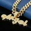 Hip Hop Alloy Angel Letter Pendant Full Diamond Cuban Chain Necklace Personalized Versatile Hipster Accessories