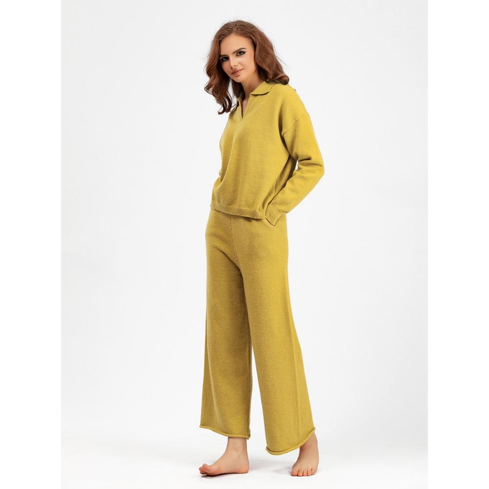HNXC Autumn and Winter Knitted Set: Women's Loose Polo Neck Sweater, Wide-leg Pants, Elegant Two-piece Set