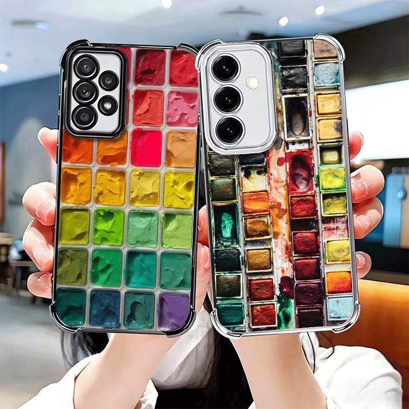 Watercolors Set Paint Palette Plating Phone Case For Samsung A17 A07 A37 A57 A16 A56 A15 A55 A14 A54 A13 A53 A26 A36 A25 A35 A24