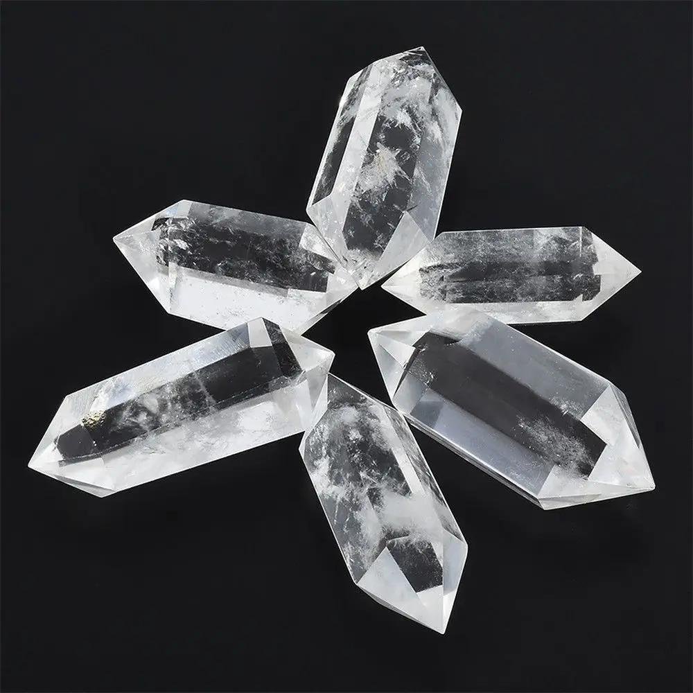 1 PC Gift Reiki Treatment Healing Stone Double-pointed White Quartz Hexagonal Wand Clear Crystal Obelisk