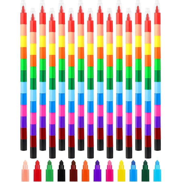 15 Pcs Stacking Crayons 12 Colors Buildable Crayons Set Colorful Drawing Crayon,Stackable Painting Colored Pencils Party Favors DIY Rainbow Pencils