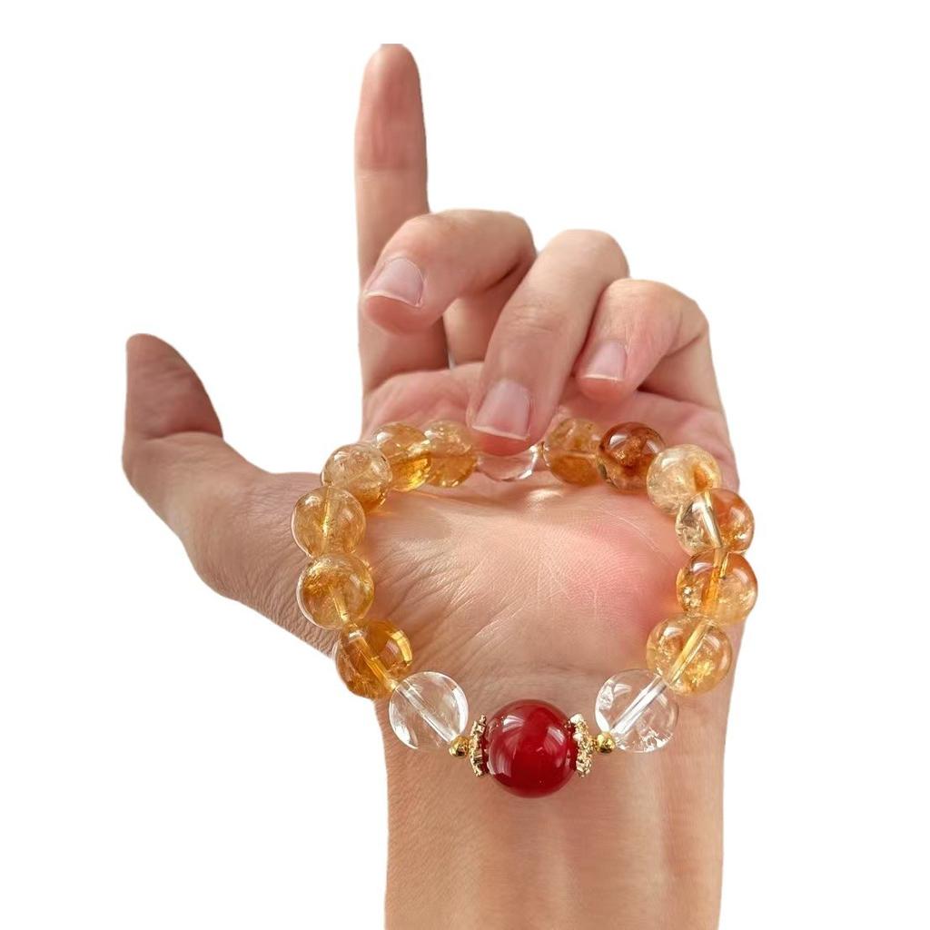 Vintage High Quality 10Mm Natural Citrine Chalcedony White Crystal Bracelet Bracelet.