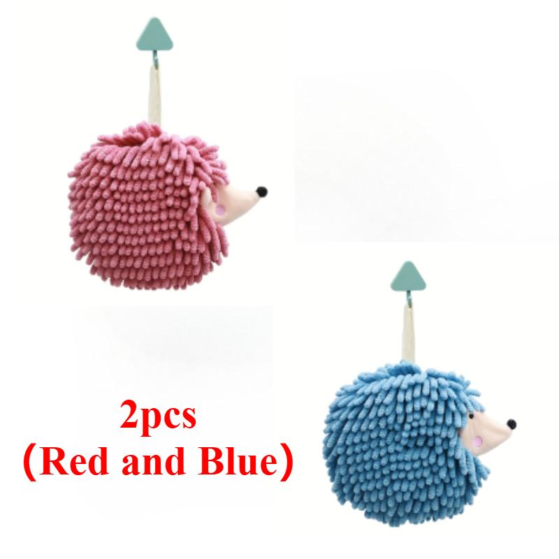Chenille Fuzzy Ball Hand Towels Hedgehog Cartoon Towels Absorbent Funny Hanging Hand Drying Towel with Loop for Bathroom Kitchen