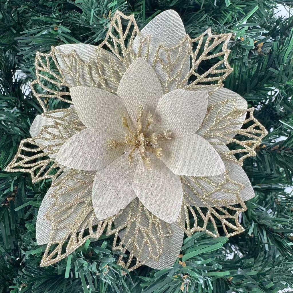 1PC Christmas Golden Glitter 14cm Flower Christmas Tree Decoration Ornaments Color Glitter Home Party Decoration Supplies