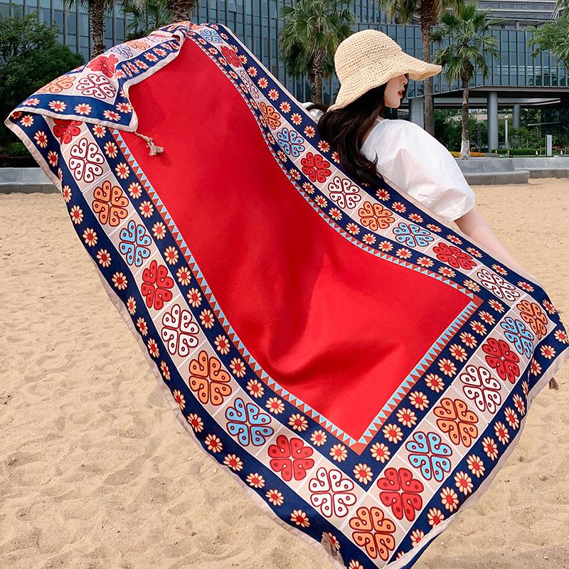 Летний шифоновый хиджаб Женский шелковый шарф Бохо-принт Накидка-шаль Женская бандана Платок Мусульманский пляжный парео Bufanda Foulard Шали One Size& 8Y