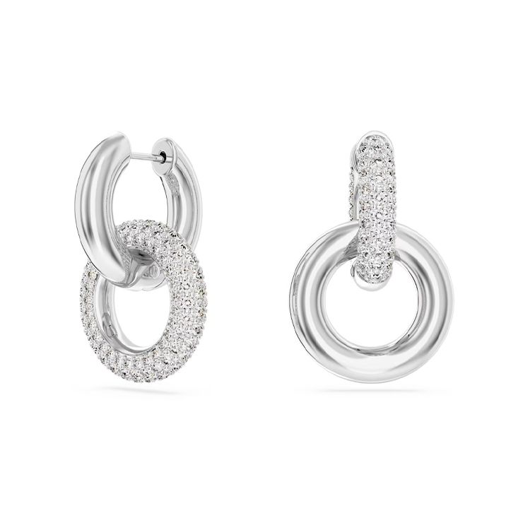 Swarovski Dextera Tubular Ring Surround Design Rhodium Plated Crystal Earrings Women earrings Silver 5671807 Box+Shopping Bag (Random Color)