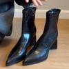 Super Soft Lambskin~ Pointed Thin Boots Autumn and Winter New High-heeled Martin Boots Temperament Short Boots Women