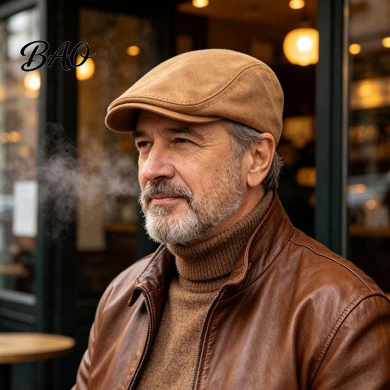 Comfortable Fit Hat Men Woolen Newsboy Flat Cap, Soft Fitted Driving Cabbie Hat, Retro Peaked Cap Style for Spring And Autumn Casual Daily Wear