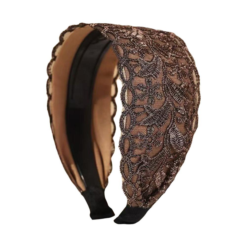 Ins Wide Side Lace Mesh Hair Band Flowers Non Slip Hair Hoop Hollow Pattern Elastic Hollow Headwear Hair Accessories хаки