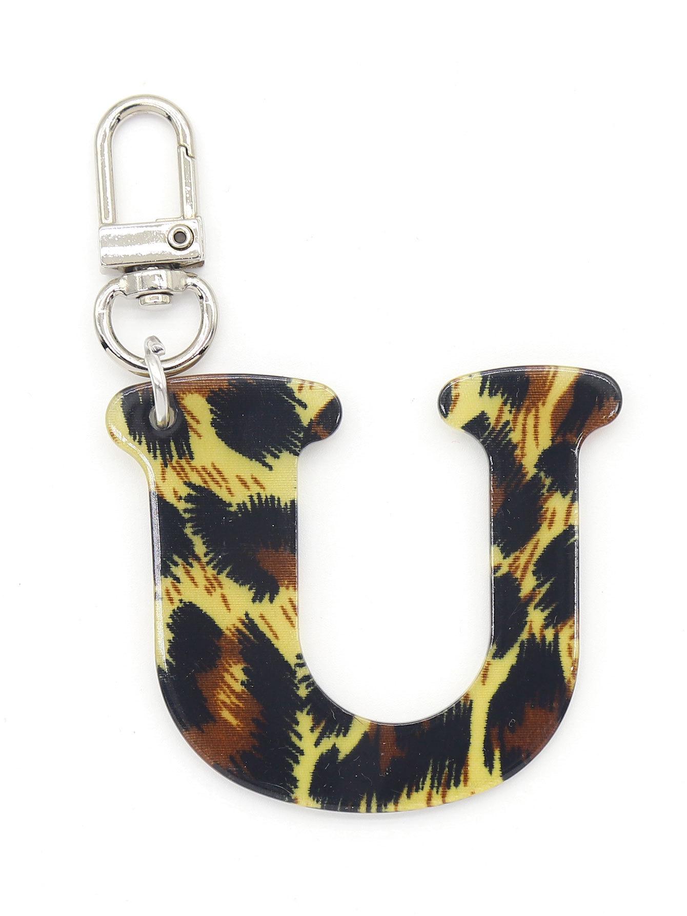 Retro Leopard Print Initial Acrylic Keychain Pendant