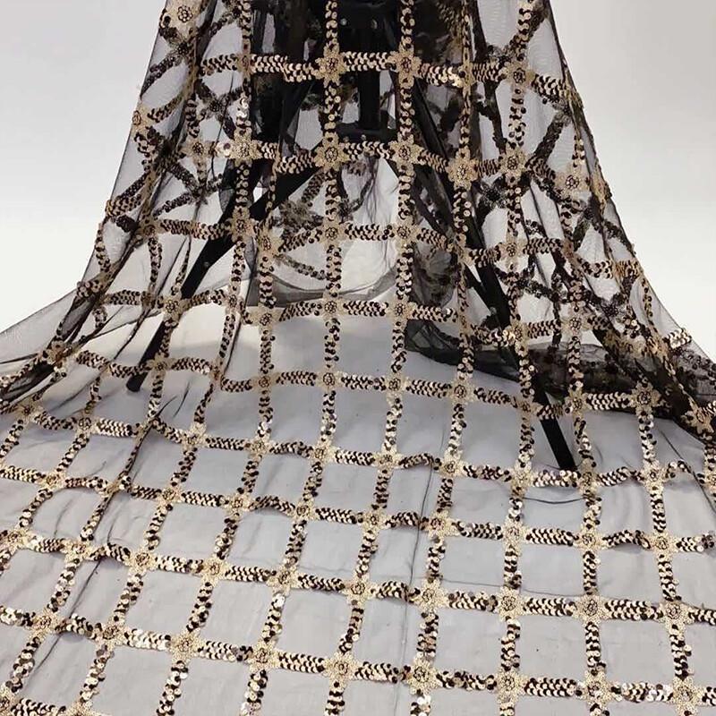 Sequin Block Embroidered Fabric Mesh Base Shiny Women Dress Diy Fashion Designer Mesh Embroidery Fabric Sew Craft Supplies