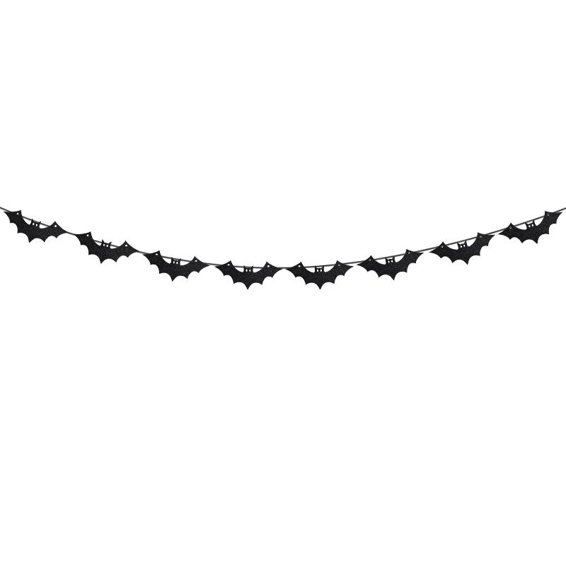 2.4m Halloween Hanging Garland Bat Ghosts Spider Pattern Paper Banner Happy Halloween Decorations Home Supplies