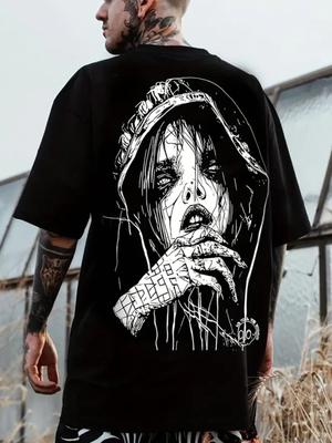 Gotisch Retro T-shirt met Roker & Getatoeëerde Hand Grafisch - Streetwear Casual Ronde Hals Tee