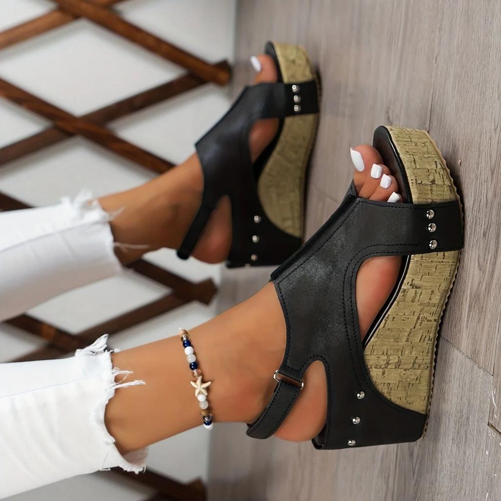 Fashion Women Wedge Sandals Summer Footwear Black Platform Sandals for Women Rubber Sole Buckle Peep Toe Elegant Woman's Shoes Sandalias