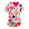 Plus Size Printed Scrub Working Uniform Tops For Women's V-Neck Print Short Sleeve Fun T-Shirts Workwear Tee With Pockets