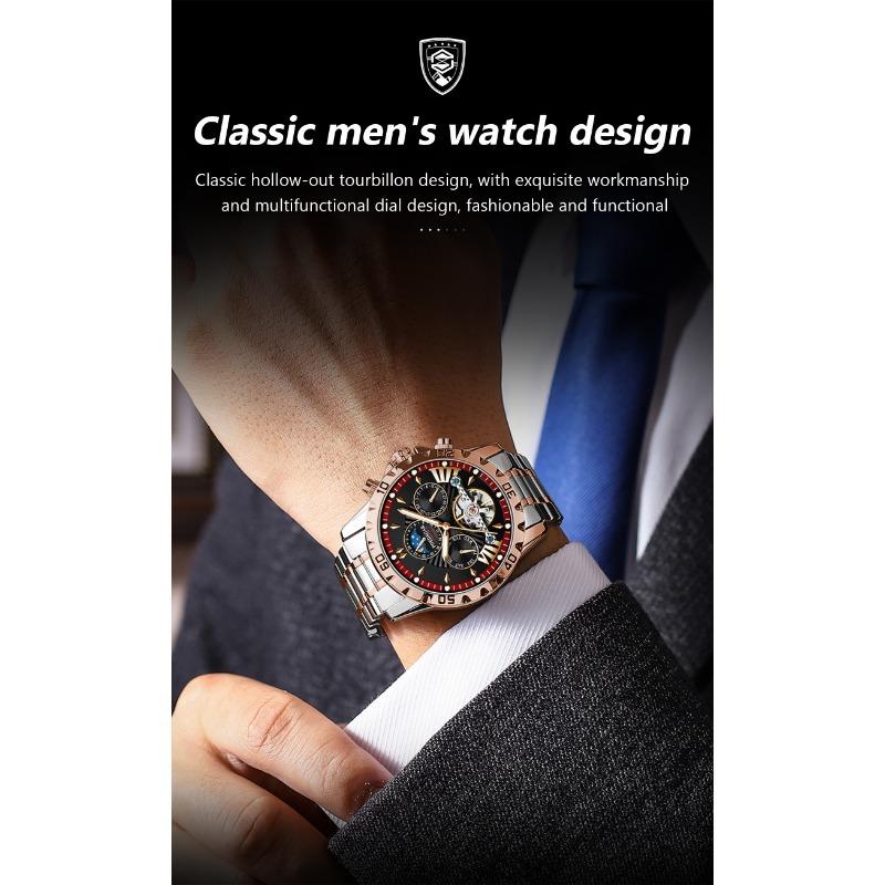 POEDAGAR Luxury Men Watch Luminous Waterproof Hollow Tourbillon Male Clock Week Date Business Automatic Mechanical Watches