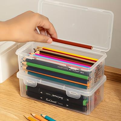 4pcs Clear Plastic Storage Boxes - Perfect for Makeup Brushes, Pens, Pencils & School Supplies, Ideal for Organizing Desk Essentials and Art Supplies