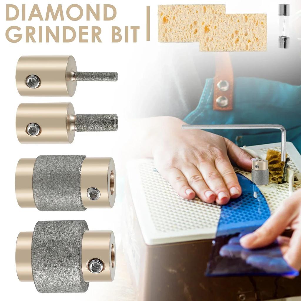 Diamond Grinder Bit Head Tool Set Stained Glass Grinder Bit 1inch 3/4inch 1/4inch 1/8inch Multi-Size Brass Core Diamond