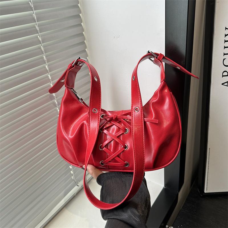 

Женская весенняя сумка-мессенджер через плечо на шнуровке с бантом, новая, темпераментная, милая и крутая, большой вместимости, трендовая красный