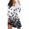 Women's Casual Comfortable Print Long-sleeve Chest Hollow Big Swing Dress