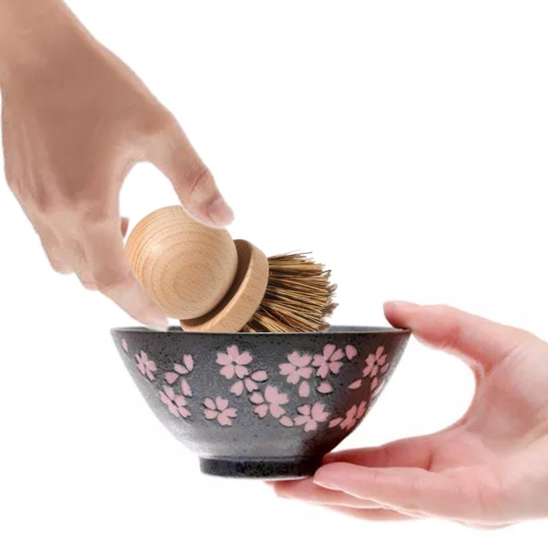 Mini Cleaning Brush with Wood Handle Scrubber Oil Remover Cleaning for Home Kitchen Pot Bowls Dishes Handheld Cleaner