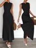 2026 Summer Women's Sleeveless Round Neck Pleated Long Dress - Elegant European and American Style