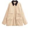 Womens Loose Fit Cotton Blend Hooded-Free Collar Jacket With Front Pockets Casual Winter Outerwear