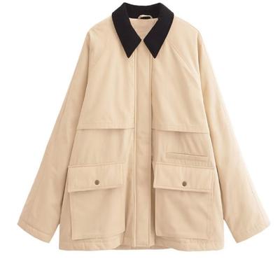 Womens Oversized Cotton Blend Hoodie Jacket With Lapel Collar Front Pockets Casual Winter Outerwear